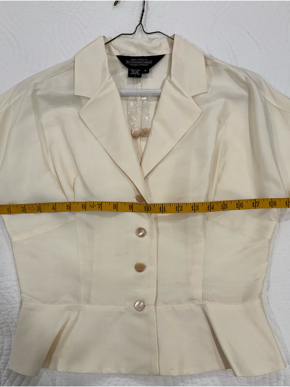 J. Peterman Silk Cream Button-Front Tailored Blouse - Picture 7 of 8